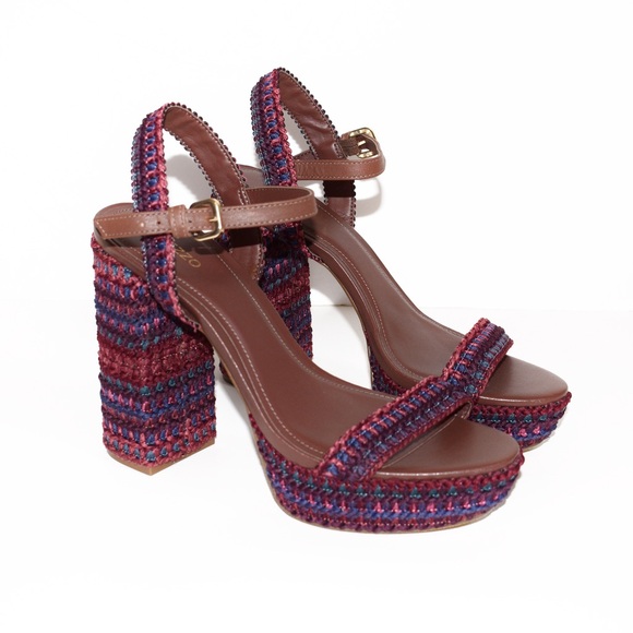 NWOT Arezzo Mya Crochet Block High Heel Sandals - Picture 7 of 11